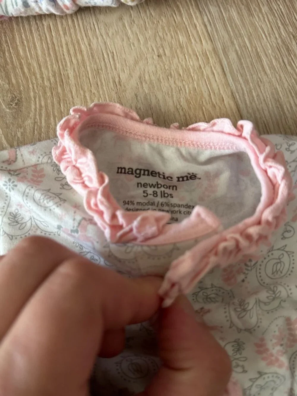 Magnetic Me Newborn Footed Sleeper Baby Girl Pink Ruffle Modal Pajamas NB
